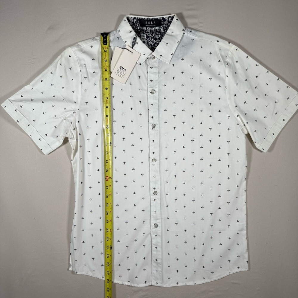 SSLR Mens‎ Anchor Print Short Sleeve Button Down Shirt White Medium NWT - Picture 11 of 12